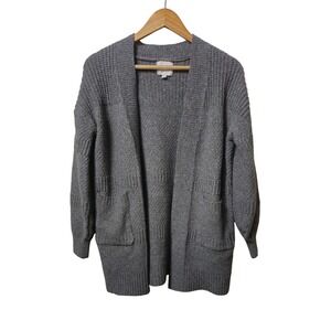 Pink Rose Womens Heather Grey Waffle Knit Open Front Cardigan Sweater Small